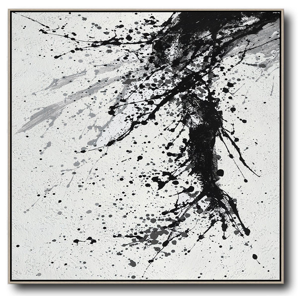 Extra Large Textured Painting On Canvas,Minimalist Drip Painting On Canvas, Black, White, Grey - Hand Paint Abstract Painting